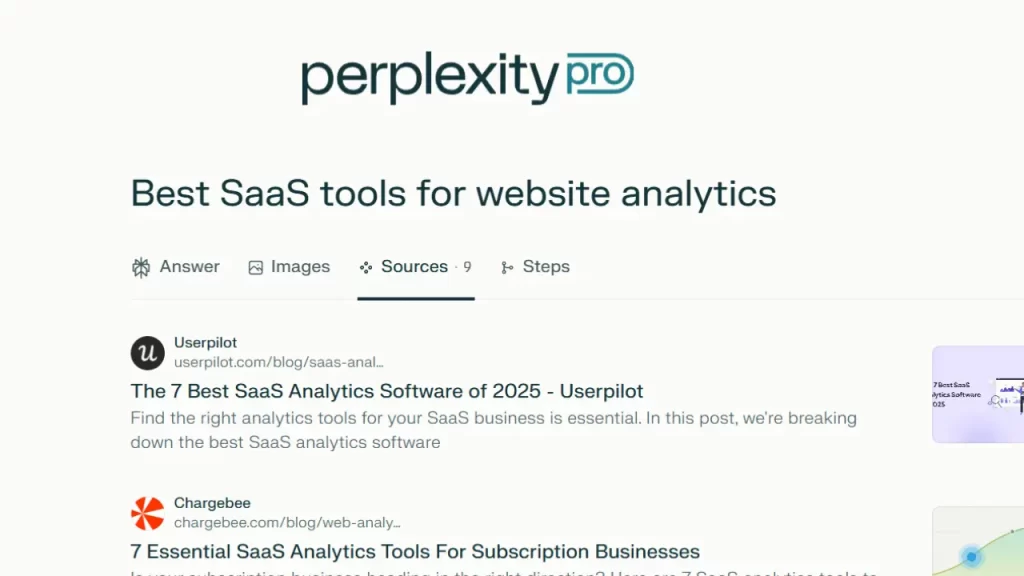 Example of AI citations for SaaS in Perplexity answer engine