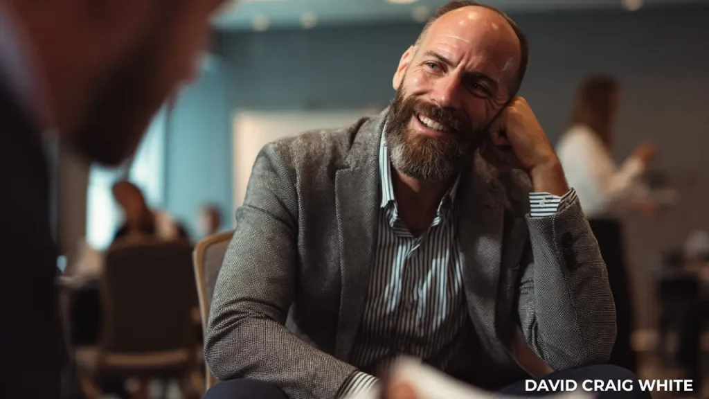 A man looking relaxed during a leadership coaching session.